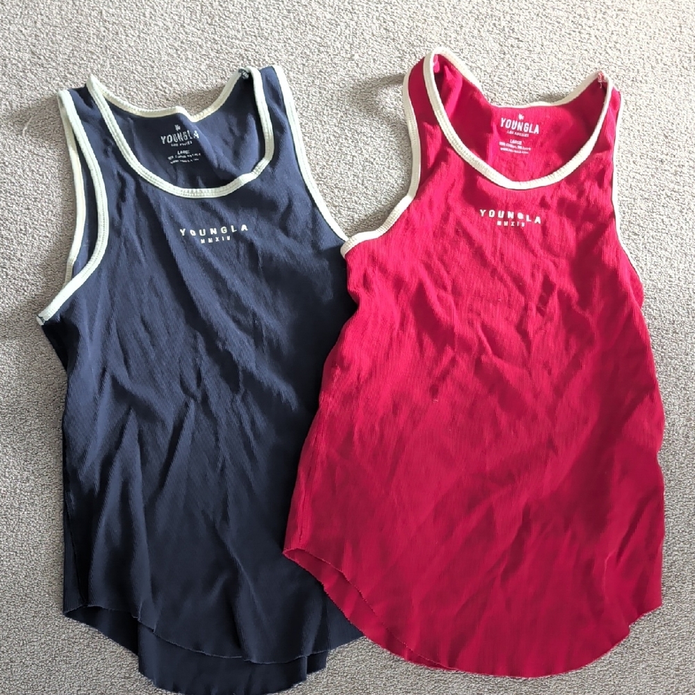 YoungLA Men's Tank Top Duo — Navy and Red with Contrast Trim